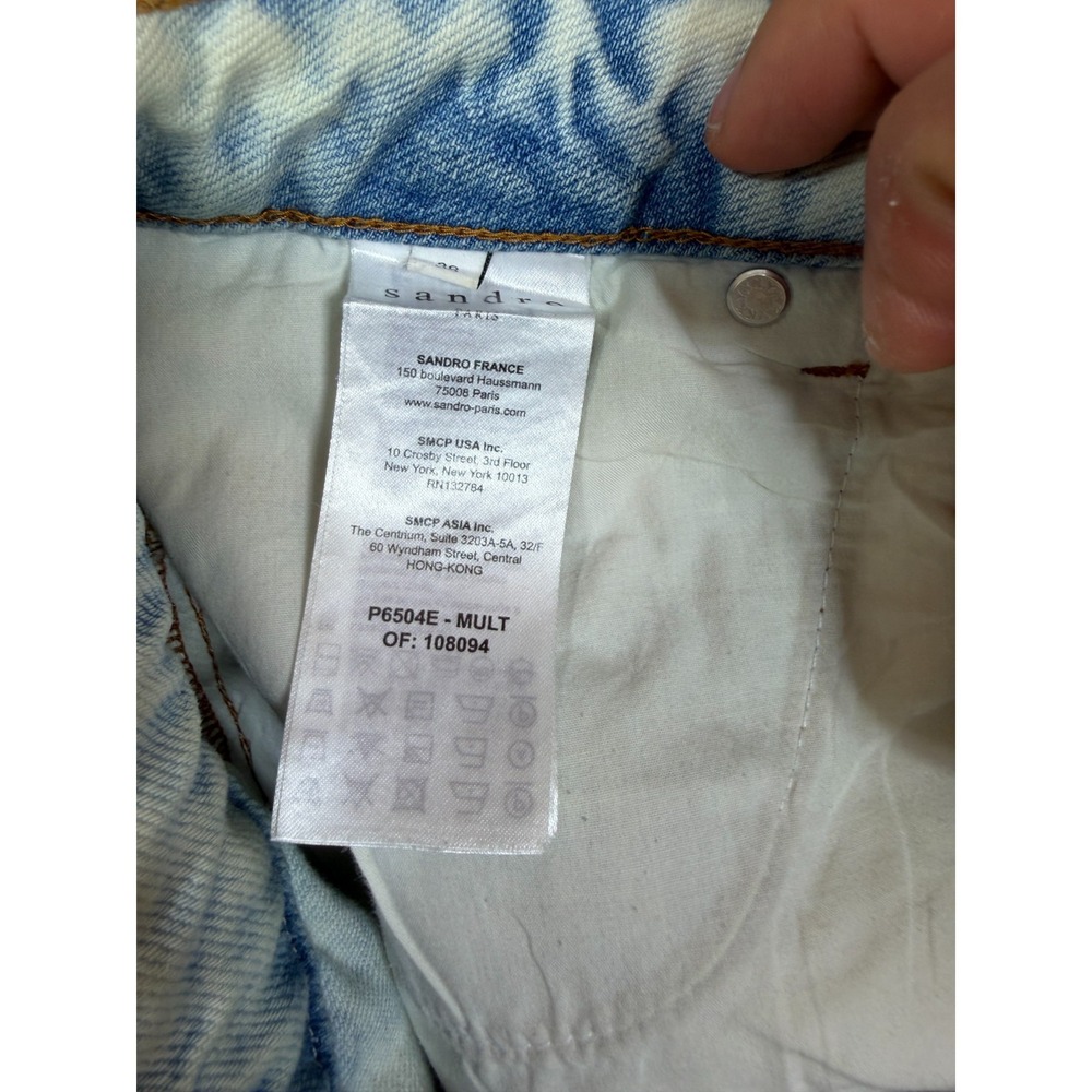 Sandro Jeans Womens French 38 US 6 26 Blue Rope Print Wide Leg Baggy Designer - Picture 7 of 12